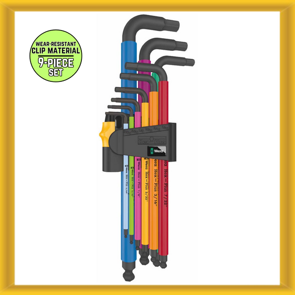 Wera 950/9 Hex-Plus Multi-color SAE Standard L-Key Set BlackLaser (9 Piece) NEW