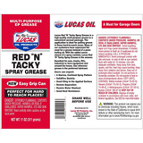 Lucas Oil 11025 Red "N" Tacky Spray Grease Aerosol 11 Ounce Capacity Pack of 12