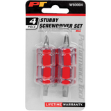 Performance Tool 4-Piece Set Chrome Vanadium Steel Shaft Mini Stubby Screwdriver