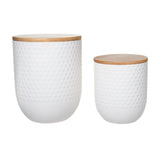 Ceramic Round Canister with Bamboo Lid Matte Finish (Set of Two)