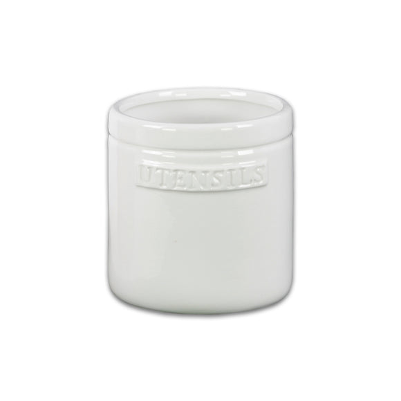 Ceramic Round Utensil Jar w/ Gloss Finish (White)
