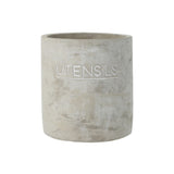 Cement Round Utensil Jar / Holder w/ Engraved Design - Cement Gray