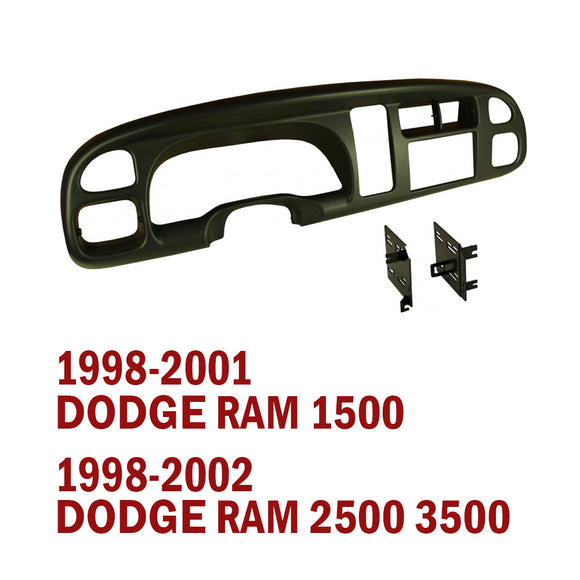 1998 - 2002 DODGE RAM 1500 2500 3500 DOUBLE DIN 2-DIN COMPLETE DASH KIT (BLACK)