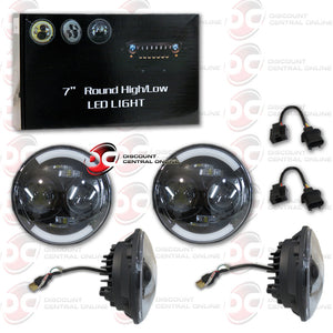 2X 7" ROUND HIGH/LOW PROJECTOR LED HEAD LAMP (FITS JEEP WRANGLER AND HARLEY DAVIDSON MOTORCYCLE)